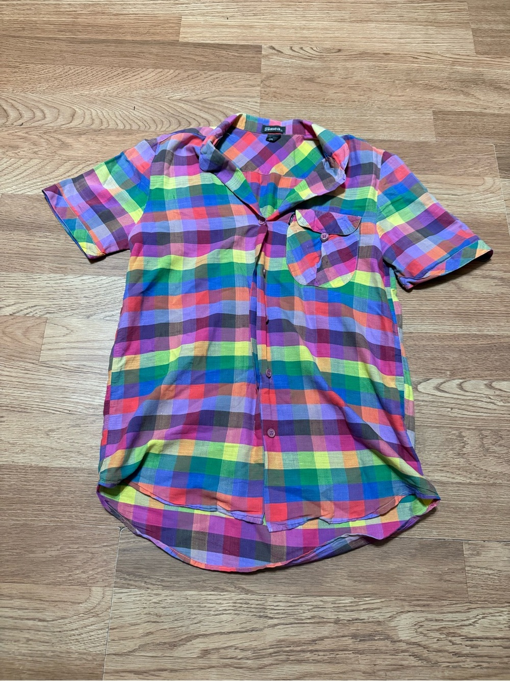 Simons Multicolor Plaid Short-Sleeve Button-Up Shirt